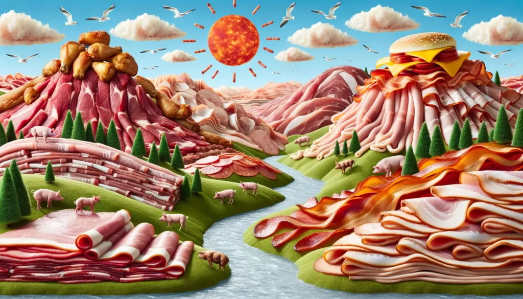 Imagem de uma paisagem feita com derivados da carne de porco.